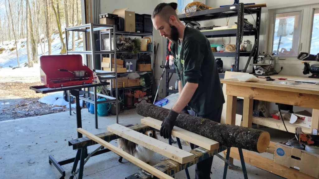 Mushroom log inoculation station